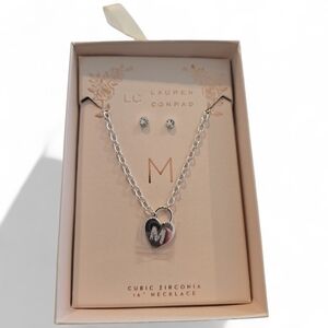 LC Lauren Conrad Silver "M" Initial Heart Necklace Set